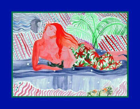 Alicia Bay Laurel's matted art print "Zephyr" surrealist naive watercolor painting inspired by Botticelli's Birth of Venus