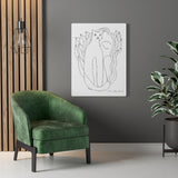 Woman, Cat, Plant ink line drawing by Alicia Bay Laurel, printed on 30" x 40" canvas (print on demand)