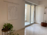 Woman, Cat, Plant ink line drawing by Alicia Bay Laurel, printed on 30" x 40" canvas (print on demand)