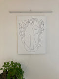 Alicia Bay Laurel drawing Woman-Cat-Plant printed on 30x40 inch canvas, photo by Kei Tsunoda