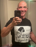 Joe Gallivan playing the Moog Drum 100% cotton black t-shirt - from USA (print on demand)