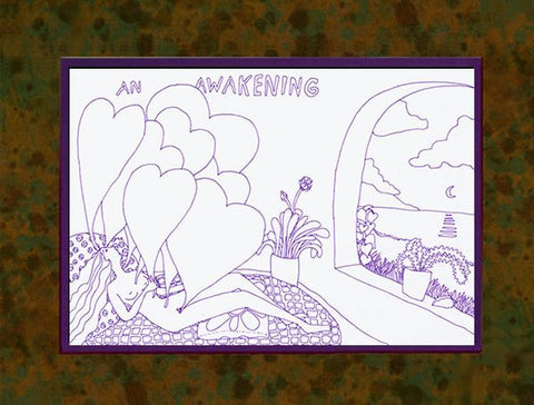 Double-matted giclée print of a line drawing depicting a person whose chakras are awakening to their potential to love.