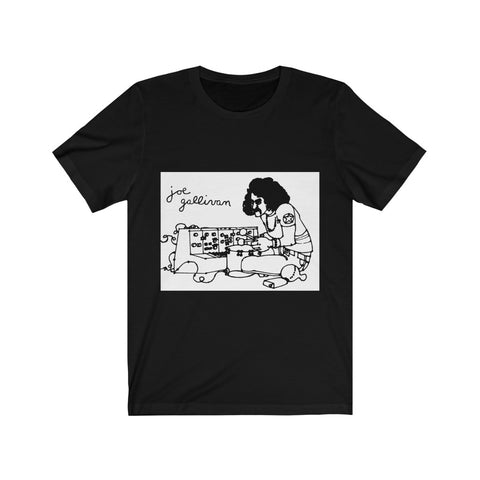 Joe Gallivan playing the Moog Drum 100% cotton black T-shirt - from UK (print on demand)