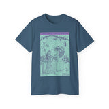 Counterculture History Coalition 100% cotton t-shirt with Alicia Bay Laurel's "Hippie Hill" drawing from 1970