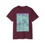 Counterculture History Coalition 100% cotton t-shirt with Alicia Bay Laurel's "Hippie Hill" drawing from 1970