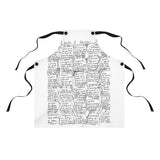 Black and White Apron printed with the herb and spice chart from Living on the Earth by Alicia Bay Laurel