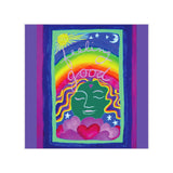 Face of the goddess Tara, on a translucent vinyl square sticker in 5 sizes